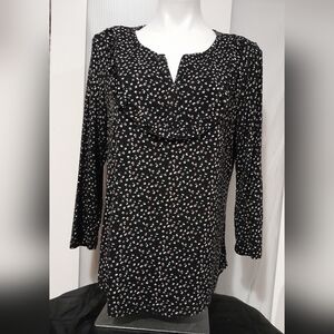 Daniel Rainn- Black Floral 3/4 Sleeve Floral Blouse, Size Large